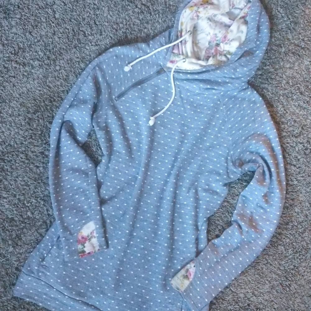 XL Grey Dot Floral Ampersand Ave Double Hoodie
